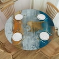 thumbnail image 1 of PIKWEEK with Elastic Edge Round Tablecloth Gold and Blue Abstract Art White, 1 of 8
