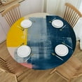 thumbnail image 1 of PIKWEEK with Elastic Edge Round Tablecloth Gold and Blue Abstract Art White, 1 of 8