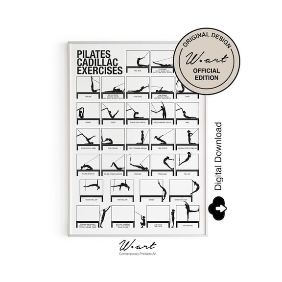 PILATES CADILLAC Exercises Chart , Pilates Studio Decor, Pilates Enthusiasts, Pilates Workout Printable Poster, Unframed Paper Poster 8x10in