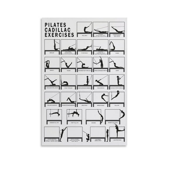 PILATES CADILLAC Exercises Chart Poster Pilates Workout Poster Pilates Studio Decor