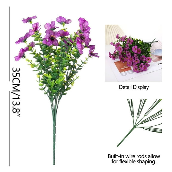 PILE 10-Pack Artificial Viola Flowers With Pinetree And Violet Stems Lifelike Decorative Plants For Home Decor