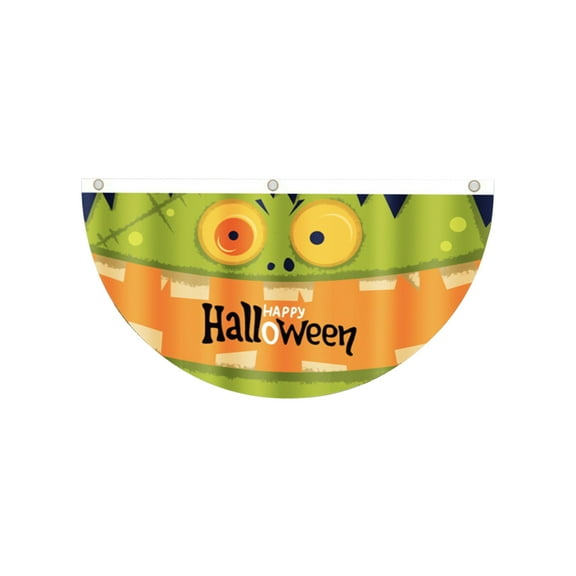 PILE Halloween Home Decor Halloween Decorative Fan-Shaped Flag Polyester Printing Hanging Flag Holiday Party Gathering Garden Layout Props