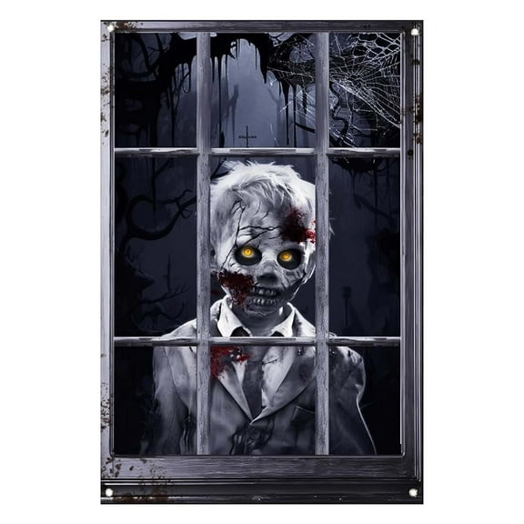 PILE Halloween Home Decor Halloween Horror Curtain Decoration Window Silhouettes Scary Girl And Boy Curtain Decoration
