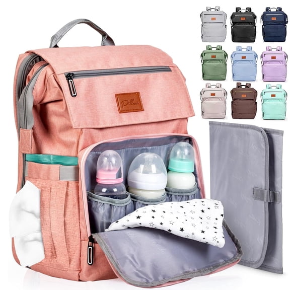 PILLANI Baby Diaper Bag Backpack - Large Bag for Boys & Girls, Waterproof Diaper Backpack - Travel Diaper Bags w/Changing Pad, Baby Registry Search & Shower Gifts - Essentials Must Haves Newborn Stuf