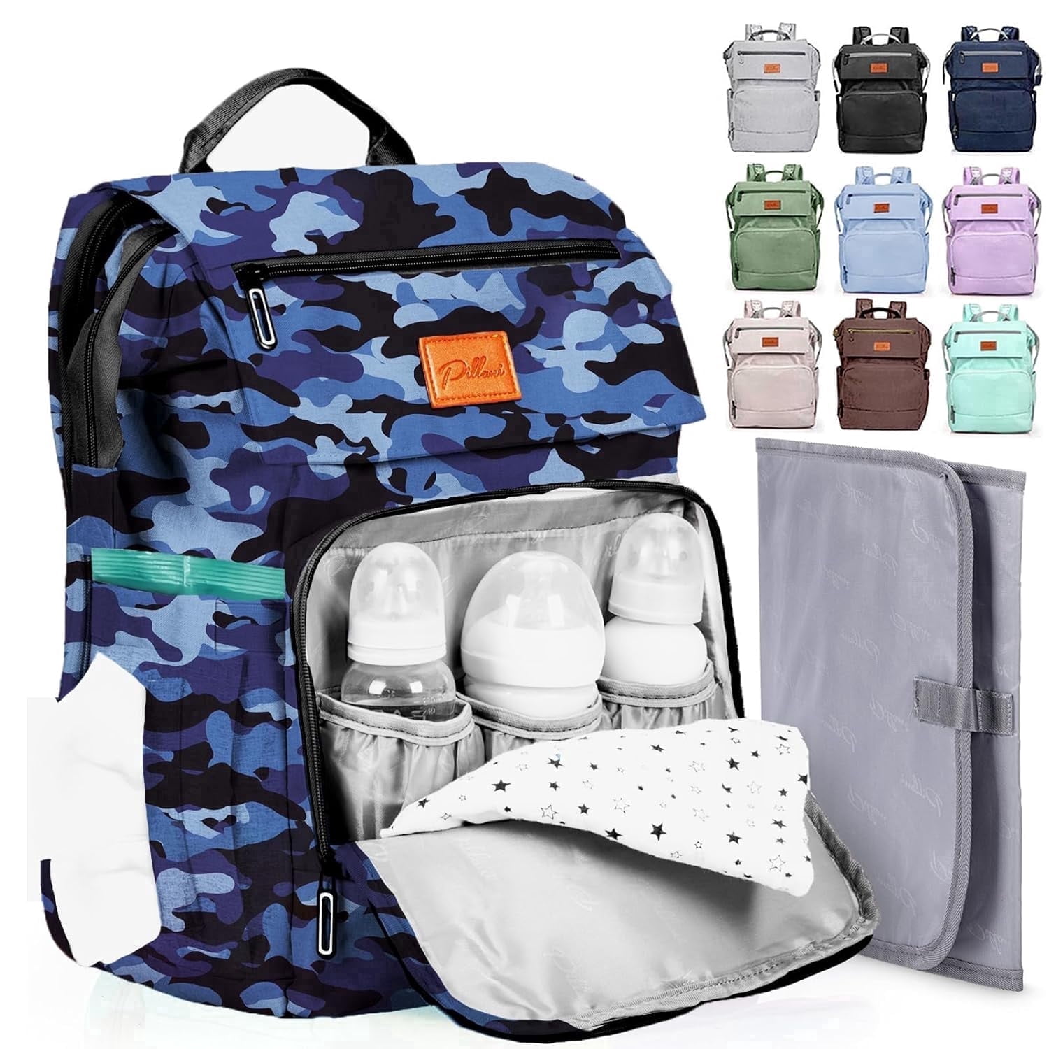 PILLANI Baby Diaper Bag Backpack - Large Bag for Boys & Girls, Waterproof Diaper Backpack - Travel Diaper Bags w/Changing Pad, Baby Registry Search & Shower Gifts - Essentials Must Haves Newborn Stuf