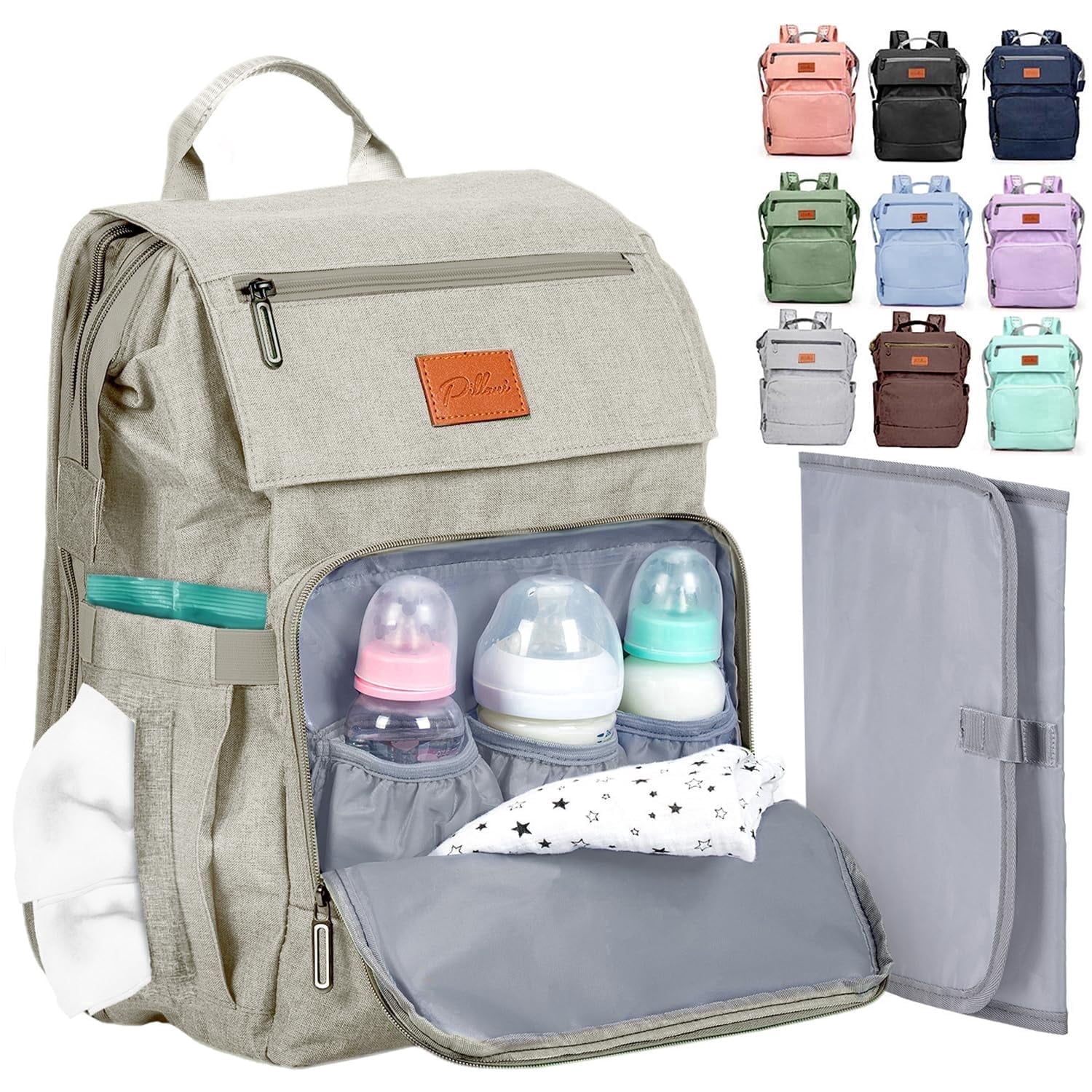 PILLANI Baby Diaper Bag Backpack - Large Bag for Boys & Girls, Waterproof Diaper Backpack - Travel Diaper Bags w/Changing Pad, Baby Registry Search & Shower Gifts - Essentials Must Haves Newborn Stuf