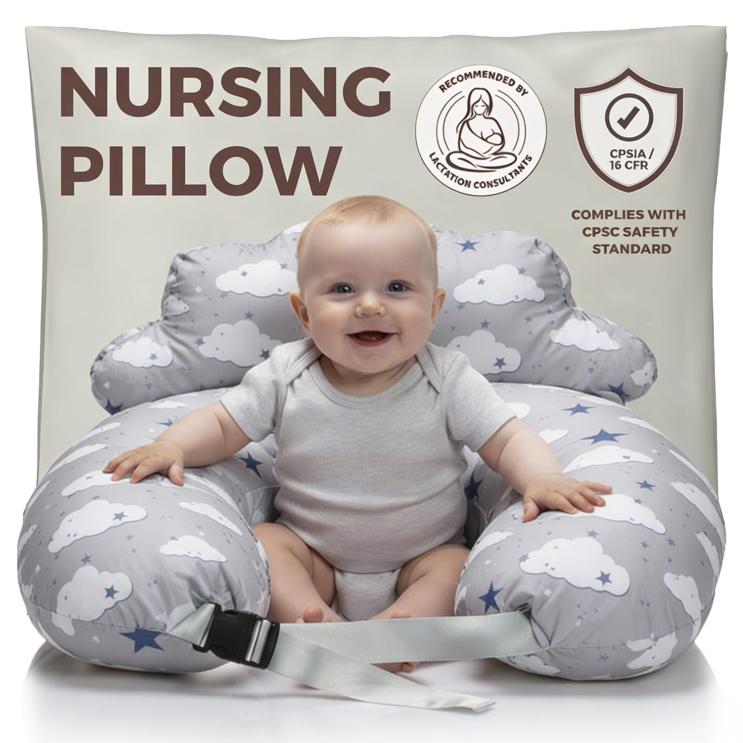PILLANI Nursing Pillow for Breastfeeding & Bottle Feeding, Original Breast Feeding Pillow for Mom & Baby, Removable Cotton Cover, Adjustable Waist Strap, Baby Girl Boy Essentials Must Haves