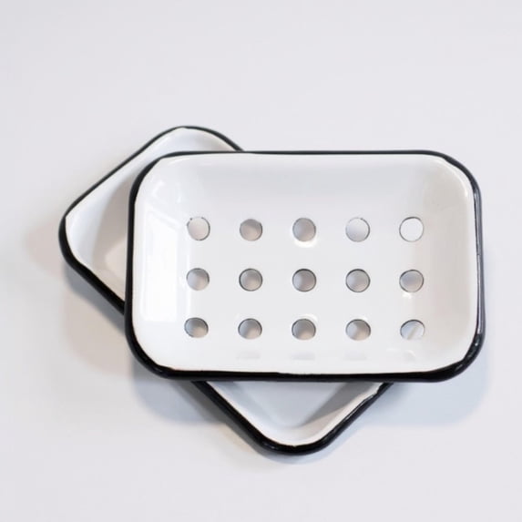 PILLOWPIA Enamel White Steel Soap Dish – 2-Piece Decorative, Rust-Resistant Bathroom Accessory