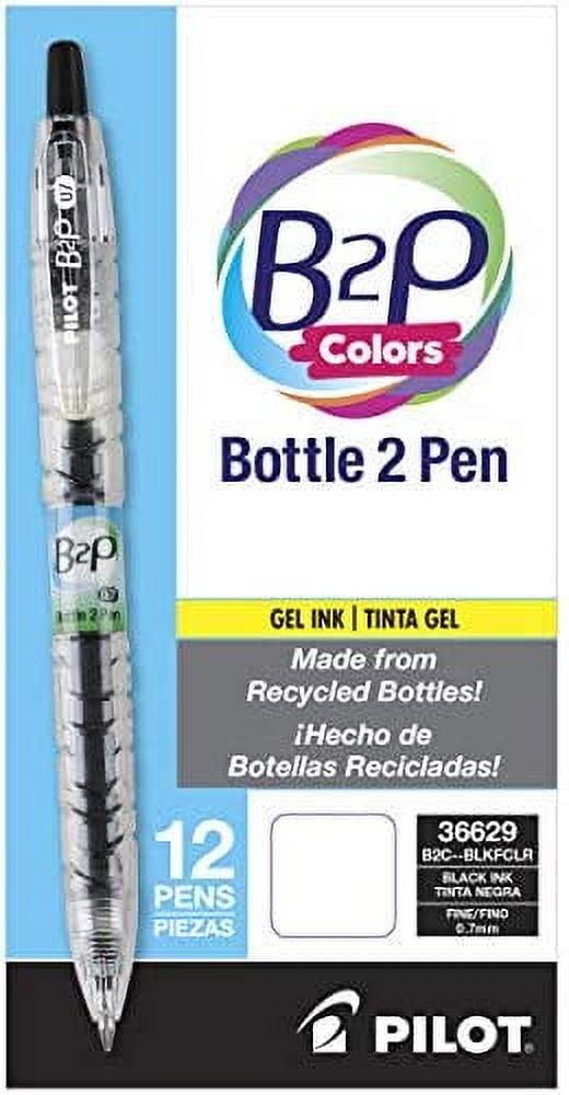 PILOT B2P Colors - Bottle to Pen Refillable & Retractable Rolling Ball Gel Pen Made From Recycled Bottles, Fine Point, Black G2 Ink/Clear Barrel, 12-Pack (36629)