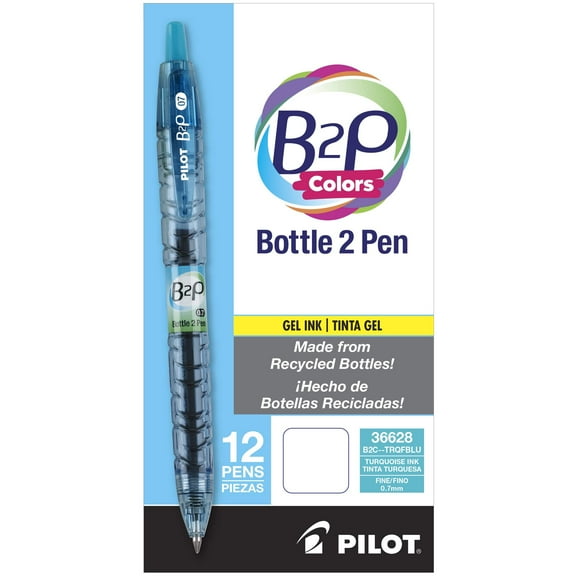PILOT B2P Colors - Bottle to Pen Refillable & Retractable Rolling Ball Gel Pen Made from Recycled Bottles, Fine Point, Turquoise G2 Ink/Barrel, 12-Pack (36628)
