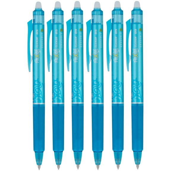 PILOT FriXion Ball Clicker Erasable Gel Ink Retractable Pen, Extra Fine Point, 0.5mm, Turquoise Ink, 6 Count
