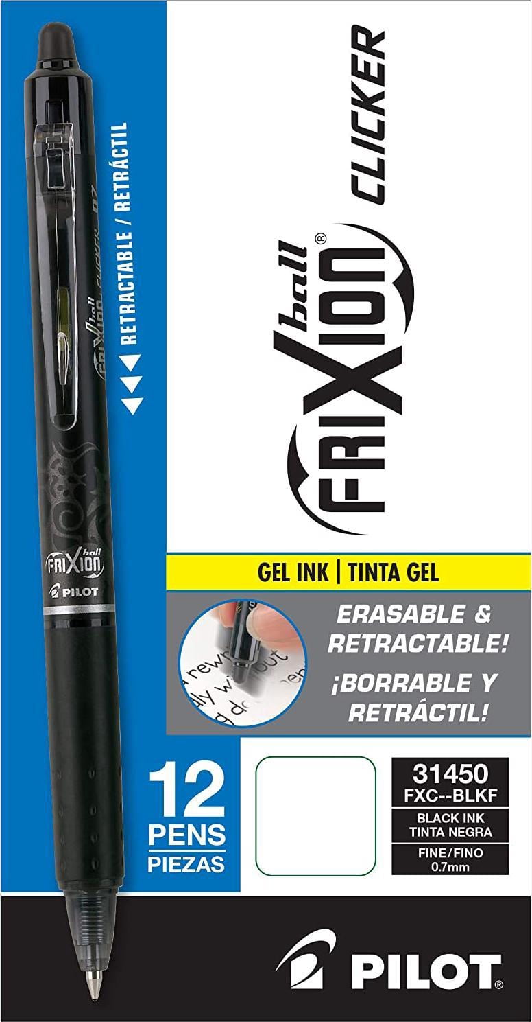 PILOT FriXion Clicker Erasable, Refillable And Retractable Gel Ink Pens, Fine Point, Black Ink, 12-Pack (31450)