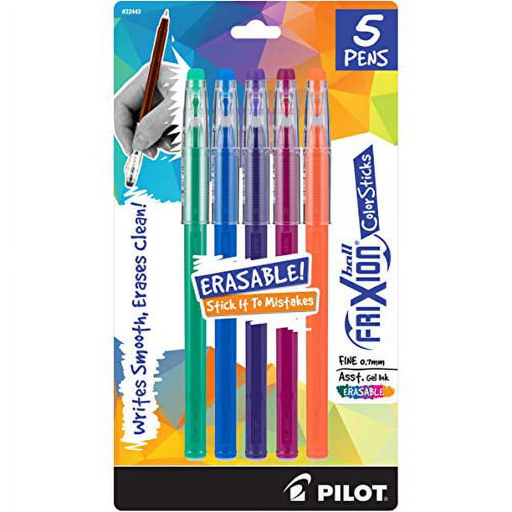  Pilot, FriXion ColorSticks Erasable Gel Ink Pens, Fine Point  0.7 mm, Pack of 5, Kelly Green, Blue, Purple, Magenta & Salmon Pink :  Office Products