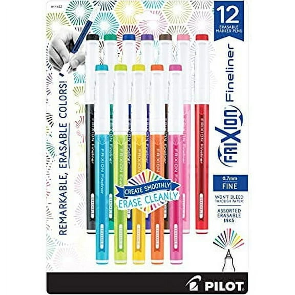 PILOT FriXion Fineliner Erasable Marker Pens, Fine Point, Assorted Color Inks, 12-Pack (11452) 2 Pack