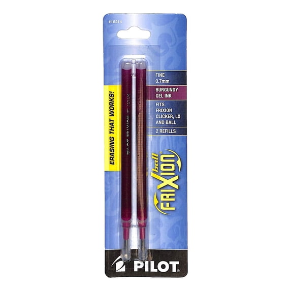 PILOT FriXion Gel Ink Refills For Clicker, LX & Ball Pens, Fine Point (0.7mm), Burgundy Ink, 2-Pack (15214)