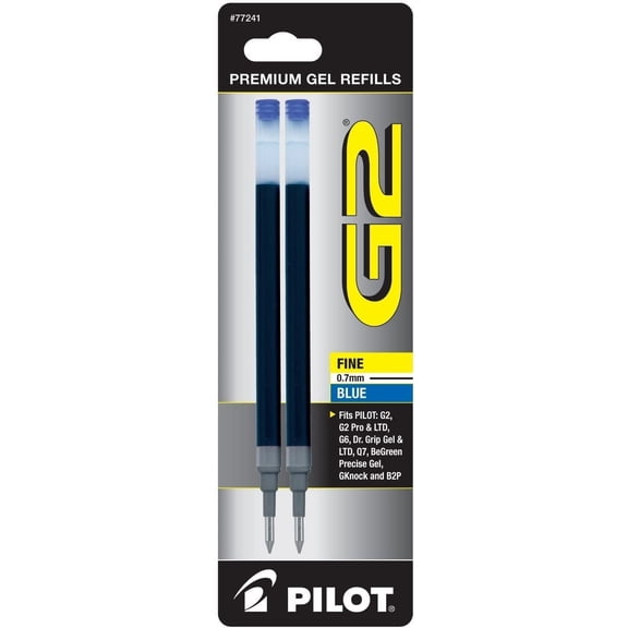 PILOT G2 Gel Ink Refills For Rolling Ball Pens, Fine Point, Blue Ink, 2-Pack 77241