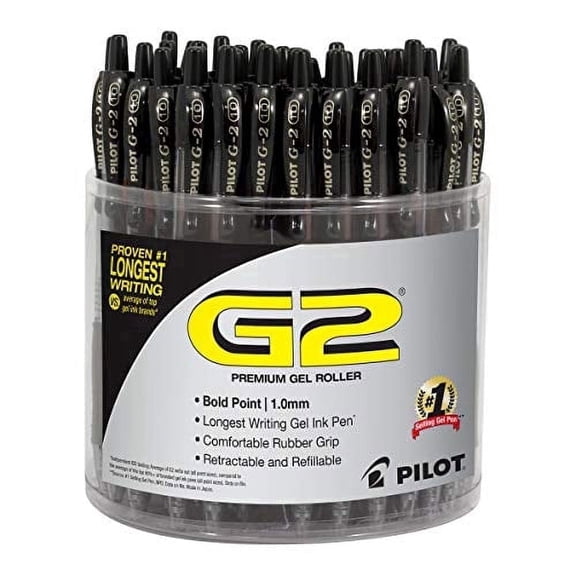 Pilot G2 Premium Retractable Gel Pens, 1.00 mm Bold Point, Black Ink, 48 Count