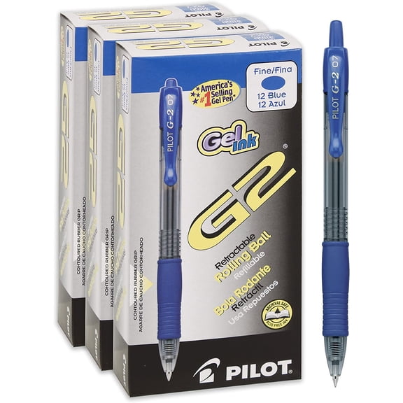 PILOT G2 Premium Refillable & Retractable Rolling Ball Gel Pens, Fine Point, Blue Ink, 12-Pack Box Pack of 3 46053