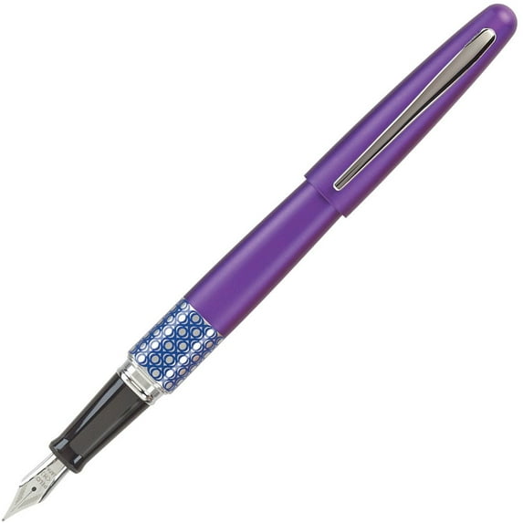 PILOT MR Retro Pop Collection Fountain Pen in Gift Box, Purple Barrel with Elipse Accent, Medium Point Stainless Steel Nib, Refillable Black Ink (91444)