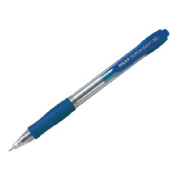 PILOT - Medium Super Grip Retractable Ballpoint Pen - Broad 1.0mm Tip - 12 x Blue