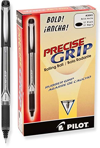 PILOT Precise Grip Liquid Ink Rolling Ball Stick Pens, Bold Point, Black Ink, 12-Pack (28901) - New
