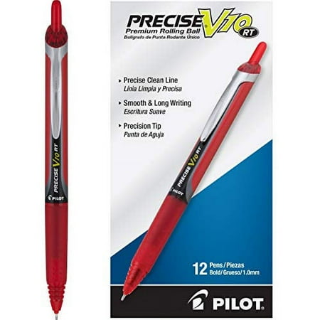 PILOT Precise V10 RT Refillable & Retractable Rolling Ball Pens, Bold Point, Red Ink, 12-Pack (13456)