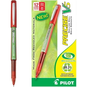 PILOT Precise V5 BeGreen Rolling Ball Stick Pens, Red Ink, 12 Count