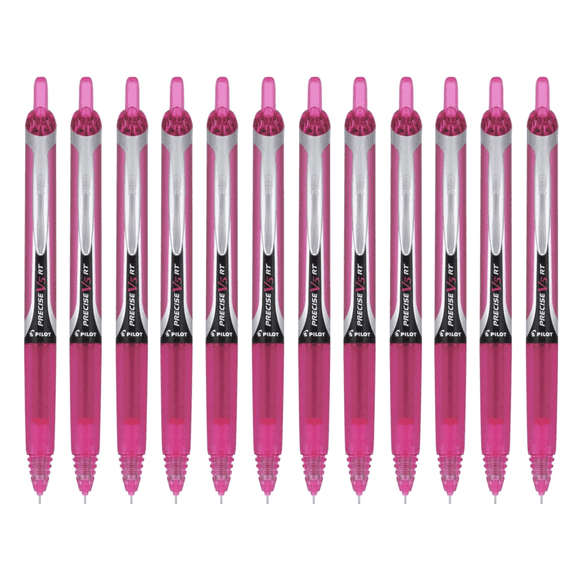 PILOT Precise V5 RT Refillable & Retractable Liquid Ink Rolling Ball Pens, Extra Fine Point (0.5mm) Pink Ink, 12-Pack