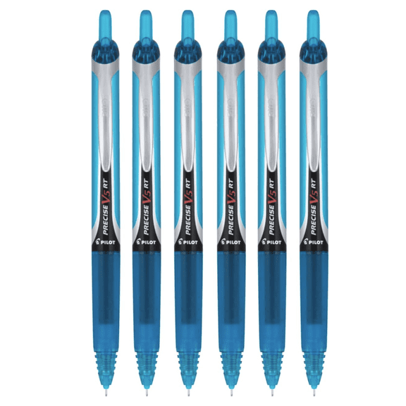 PILOT Precise V5 RT Refillable & Retractable Liquid Ink Rolling Ball Pens, Extra Fine Point (0.5mm) Turquoise Ink, 6-Pack