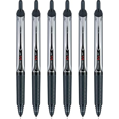 PILOT Precise V5 RT Refillable & Retractable Liquid Ink Rolling Ball Pens,  Extra Fine Point, Black Ink, 6 Count (13613) 