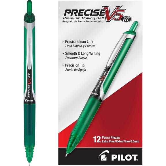 PILOT Precise V5 RT Rollerball Pens, Green, Pack of 12