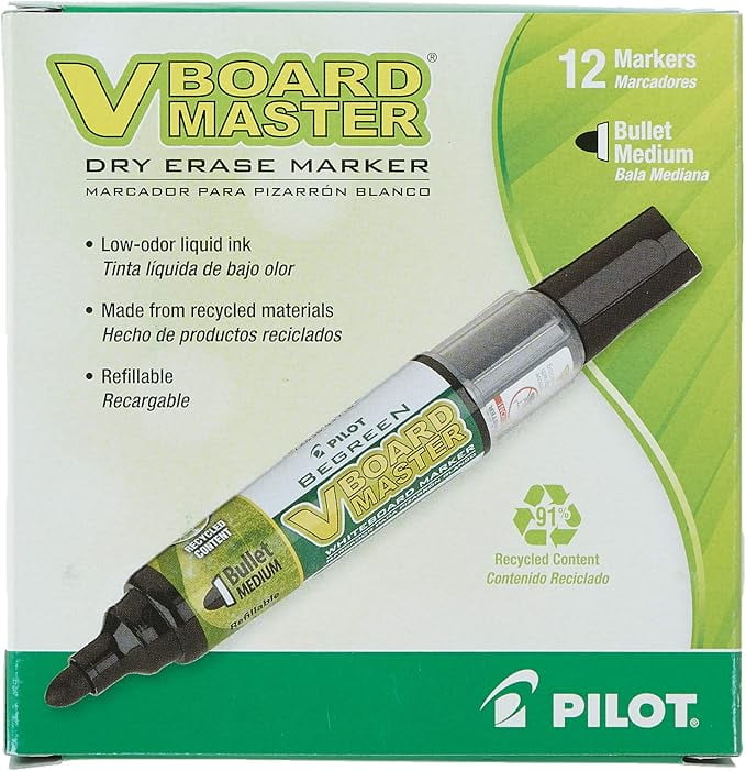 PILOT V Board Master BeGreen Refillable DryErase Markers, Bullet Tip