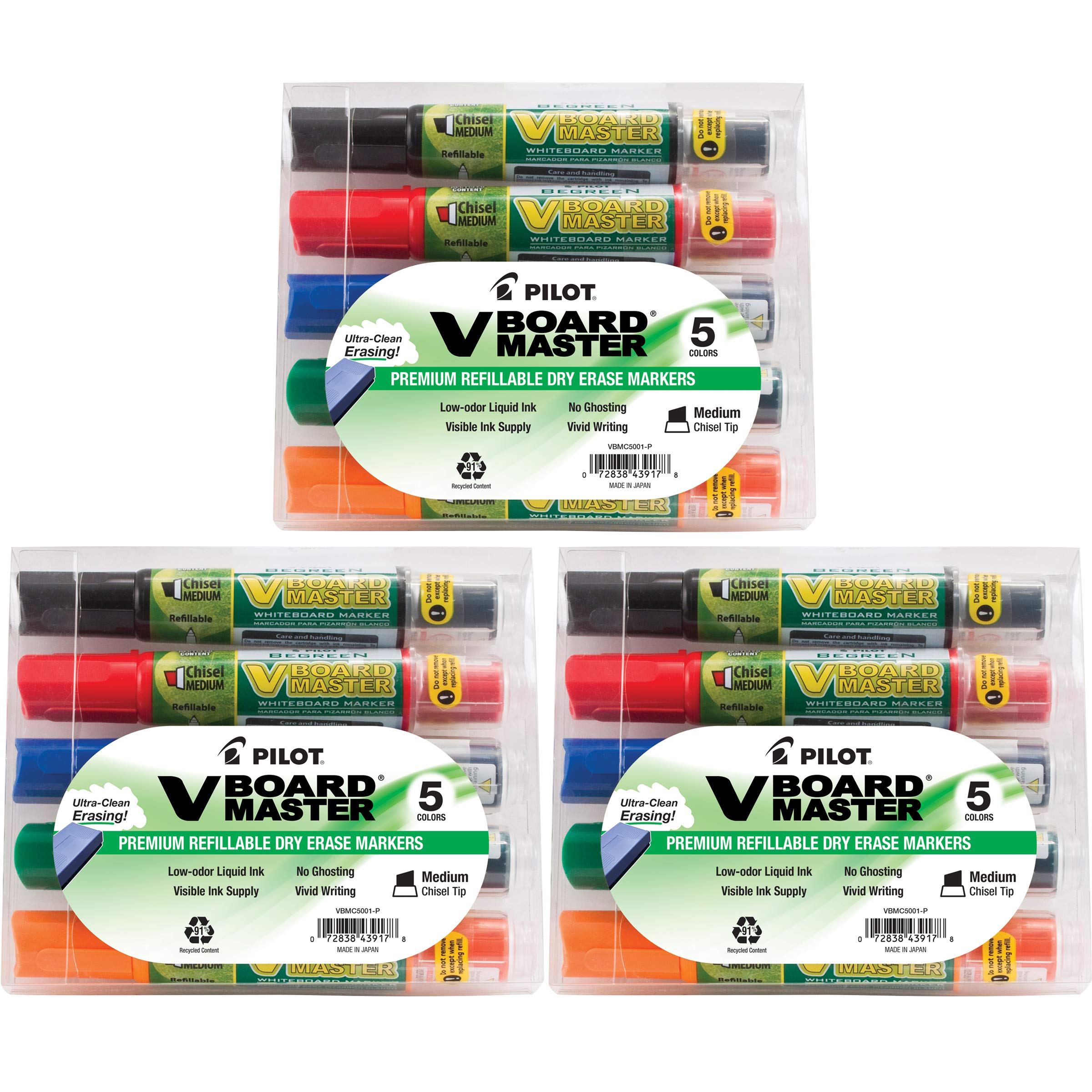 PILOT V Board Master Refillable Dry Erase Markers, Assorted Colors