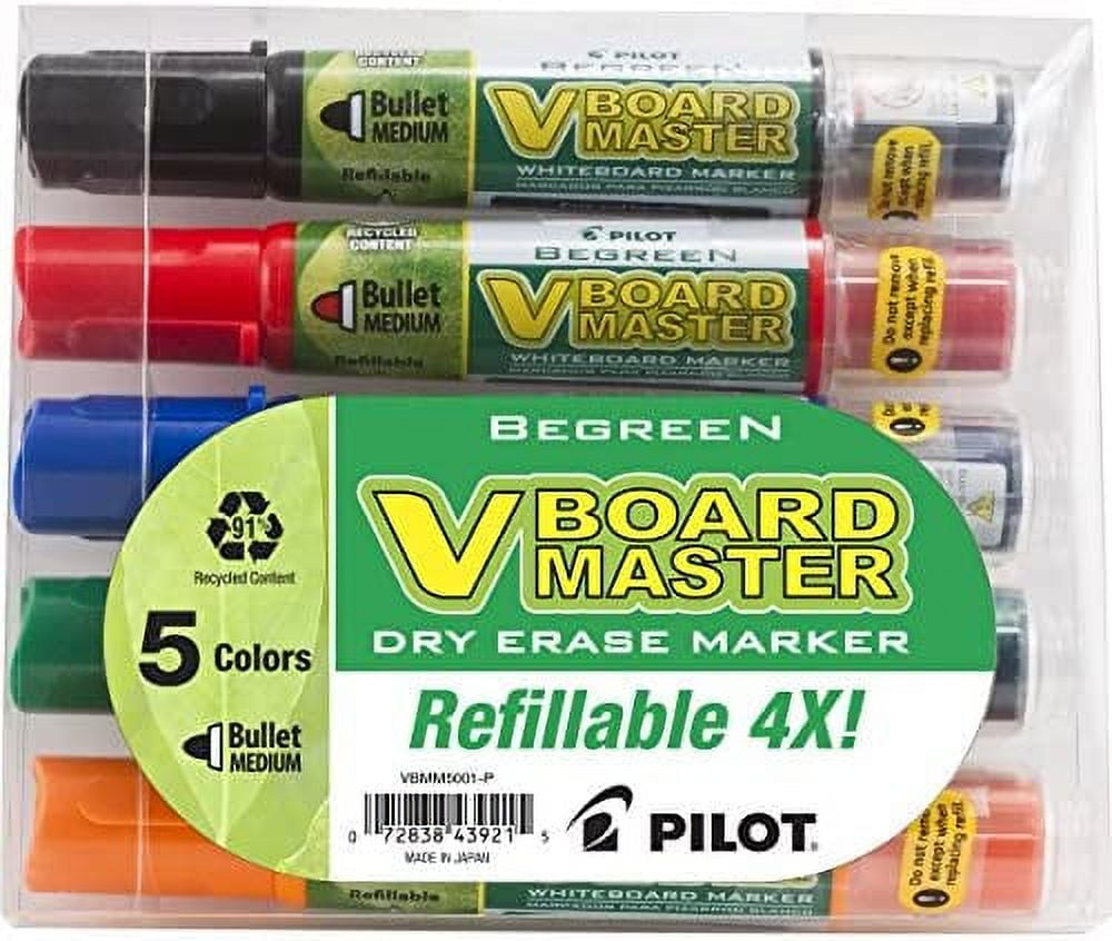 PILOT V Board Master Refillable DryErase Markers, Bullet Tip, Assorted Color Inks, 5 Count