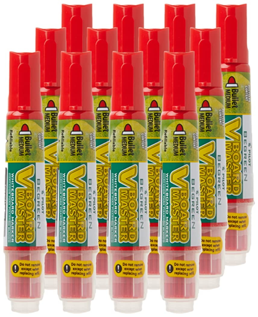 PILOT V Board Master Refillable DryErase Markers, Bullet Tip, Red Ink, 12 Count