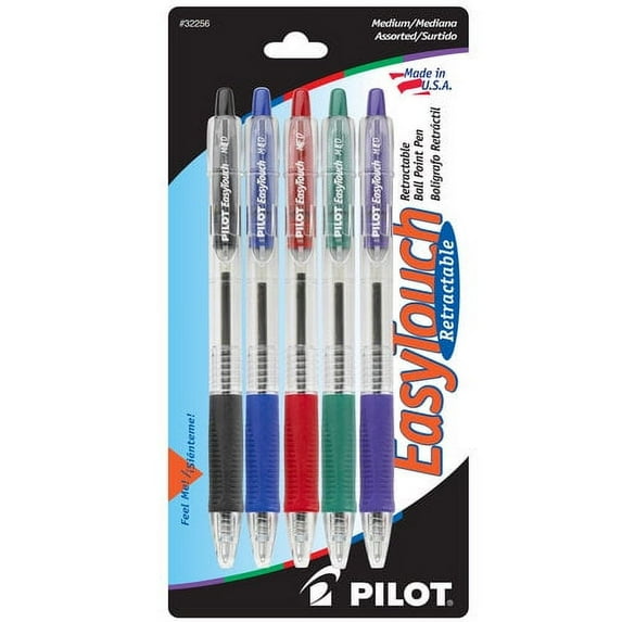 Pilot EasyTouch Medium Point Retractable, Assorted Colors, 5-Pack