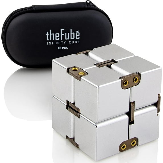 PILPOC theFube Infinity Cube Fidget Desk Toy - Aluminum Infinite Magic Cube , Sturdy, Heavy, Relieve Stress and Anxiety, for ADD, ADHD, OCD (Silver)