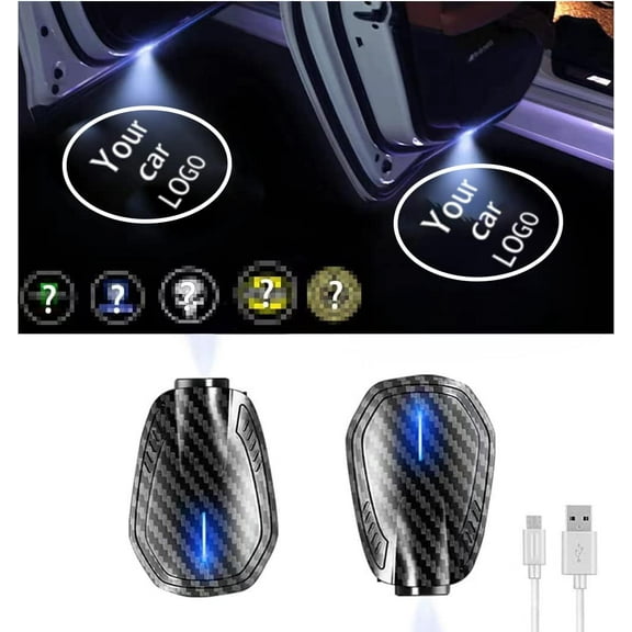 PIM Car Door Lights,2Pcs Car Door LED Logo Projector Lights,Rechargeable Wireless Car Door Step Courtesy Welcome Lights Shadow Ghost Lights Fit for All Cars (Including 6 Pairs Logo Slides)