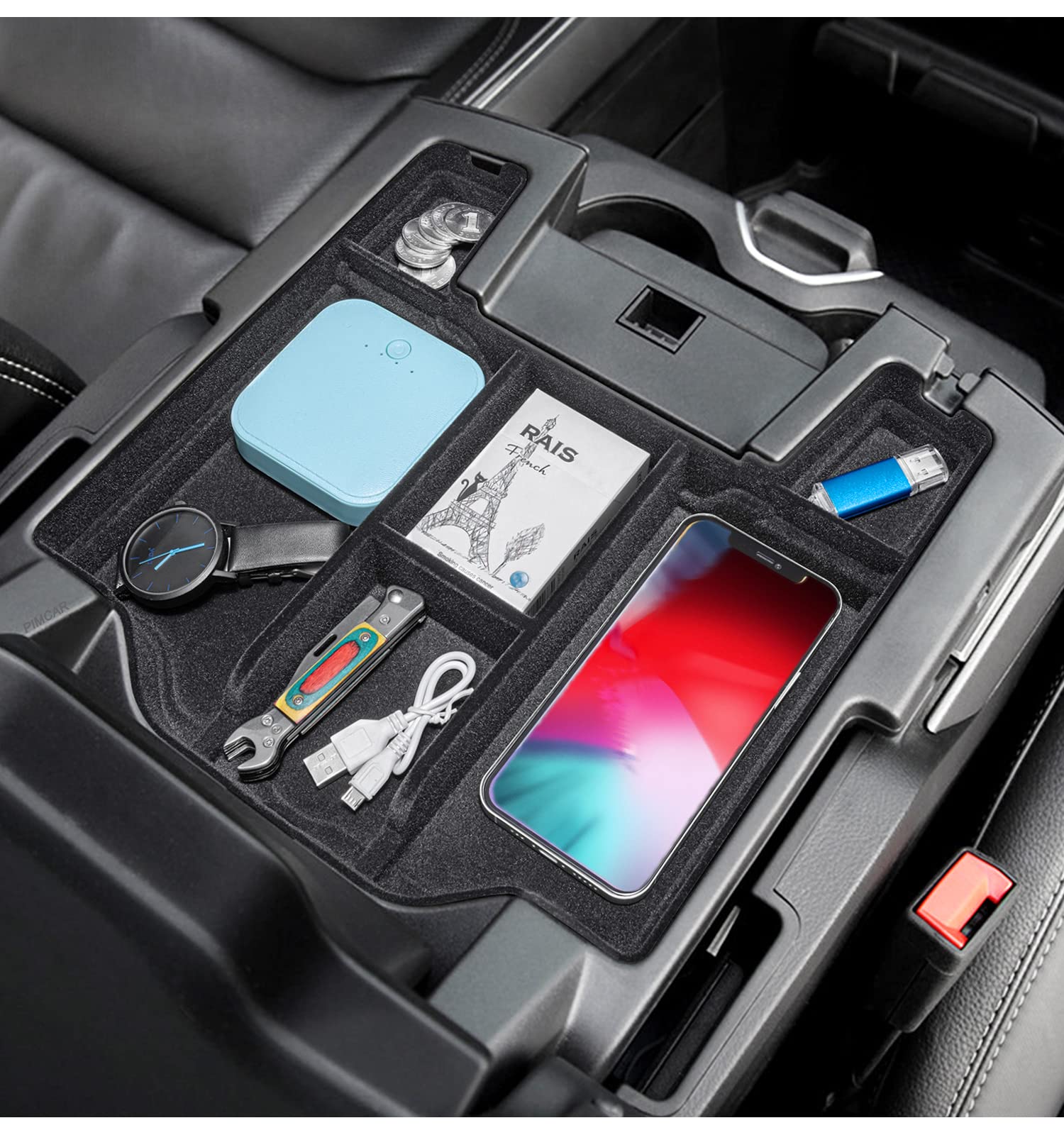 PIMCAR Center Console Organizer Upgrade Flocked Liner Interior
