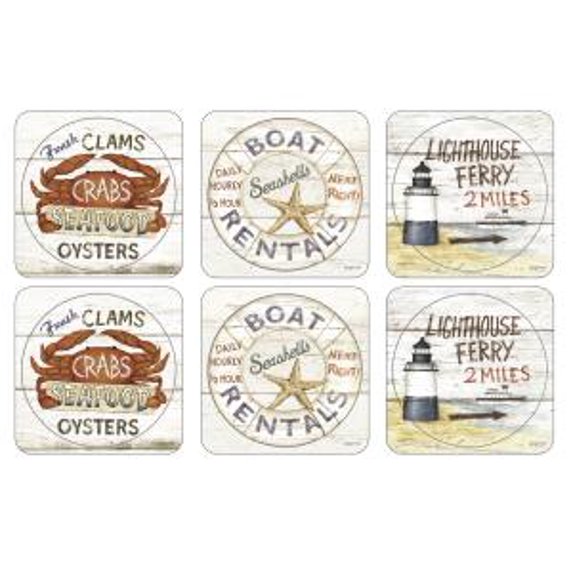PIMPERNEL Coastal Signs Coasters S/6 4.25" Sq