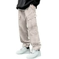 thumbnail image 1 of PIMSSY Men Cargo Pants Drawstring Elastic Waist Casual Baggy Pants Streetwear Pockets Male Comfort Solid Color Slacks For Running Daily Walking, 1 of 8