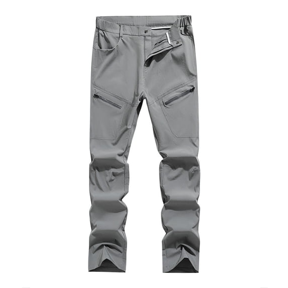 PIMSSY Men Casual Pants Straight Fit Comfortable Lightweight Elastic Waist With Zipper Pockets For Daily Wear Home Outdoor Hiking Spring Summer Fall Male Fashionable Solid Color Slacks
