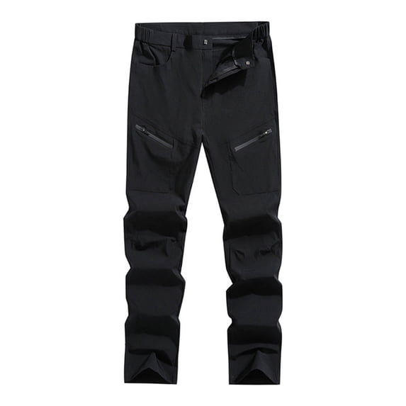 PIMSSY Men Casual Pants Straight Fit Comfortable Lightweight Elastic Waist With Zipper Pockets For Daily Wear Home Outdoor Hiking Spring Summer Fall Male Soft Solid Color Slacks