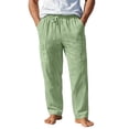 thumbnail image 1 of PIMSSY Men Casual Summer Pants With Stretch Drawstring Waist Multiple Pockets Lightweight Linen Beach Trousers For Outdoor Travel Male Relaxed Fit Solid Color Slacks, 1 of 4