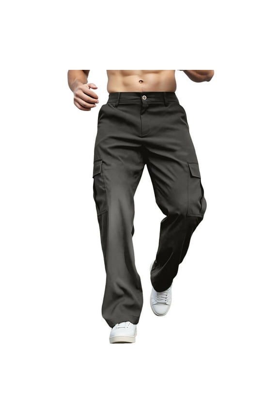 Men Pants Cargo Trousers Men's Stretch Regular Fit Chino Trousers Cargo Wide Casual With Side Pockets Wide Leg Fabric Elegant Loose Hiking Long Outdoor Trousers Male Stylish Solid Color Slacks