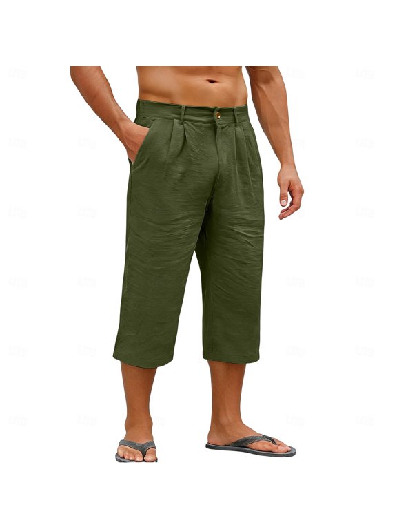 Men Pants Casual Trousers Lightweight Breathable Flat Front Comfort Fit Smart Chino Style Summer Travel Elastic Waist Pants Male Fashionable Solid Color Slacks