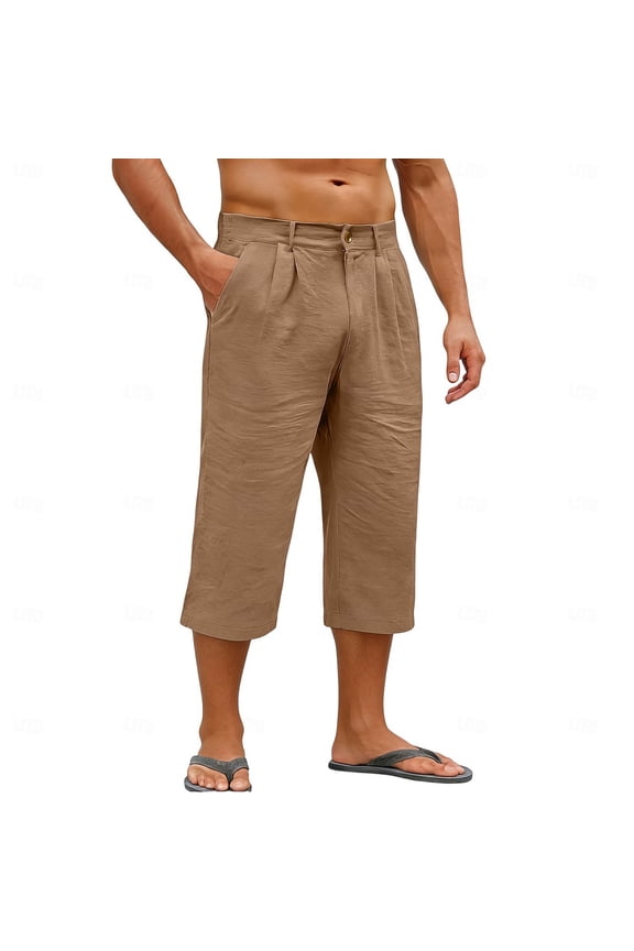 Men Pants Casual Trousers Lightweight Breathable Flat Front Comfort Fit Smart Chino Style Summer Travel Elastic Waist Pants Male Fashionable Solid Color Slacks