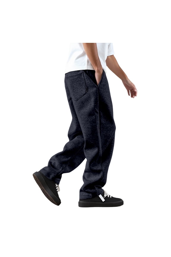 Men Pants Casual Wide Leg Pants With Moon Shaped Grill Design Heavyweight Durable Soft Trousers For Autumn Loose Straight Fit Streetwear Classic Male Relaxed Fit Solid Color Slacks