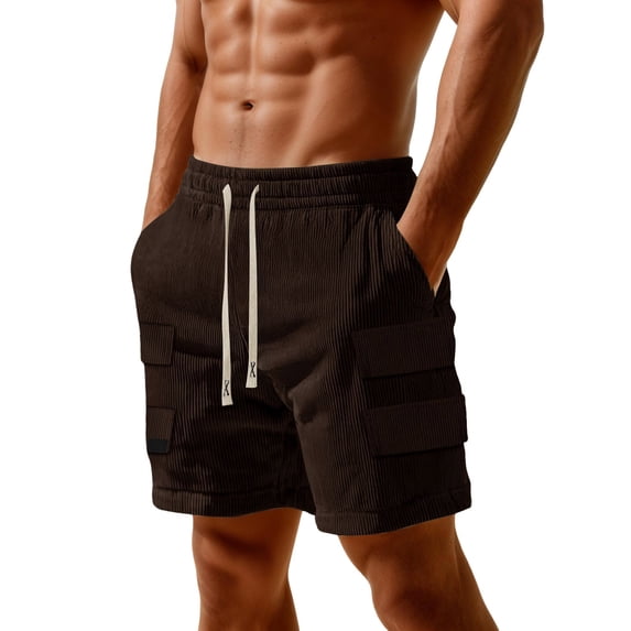 PIMSSY Men Shorts Casual Corduroy Shorts Comfortable Elastic Summer Daily Wear Lightweight Breathable Loose Fit Fashion Trendy Solid Color Outdoor Male Stylish Bottoms