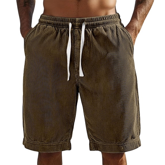 PIMSSY Men Shorts Corduroy Casual Relaxed Fit Summer Comfort Soft Elastic Waist With Pockets Cozy Solid Color Bottoms
